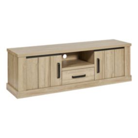 LORENZO - Meuble TV 2 Portes 1 Tiroirs Aspect Bois Chêne Clair Finition French Oak