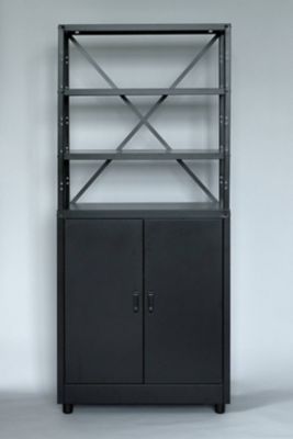 Lot 1 étagère + 1 armoire basse en métal coloris noir