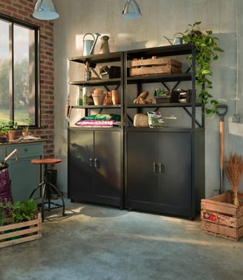 Lot 1 étagère + 1 armoire basse en métal coloris noir