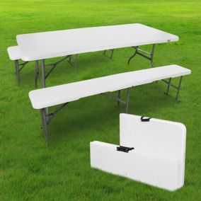 Lot 1 Table Pliante et 2 bancs 180 cm Blanc