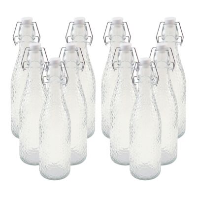 Lot 10 Bouteille en Verre Facetté Style Cristal avec Fermeture Hermétique, capacité 0,5L - Hauteur 27,4 x Diamètre 7 cm