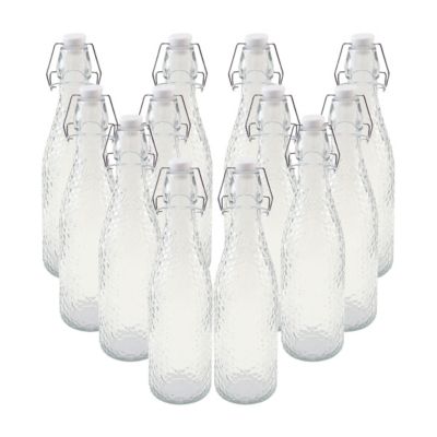Lot 12 Bouteille en Verre Facetté Style Cristal avec Fermeture Hermétique, capacité 0,5L - Hauteur 27,4 x Diamètre 7 cm