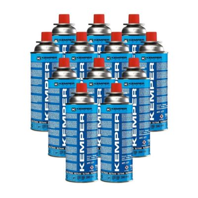 Lot 12 Cartouches Gaz Butane 390 ml 227 g Recharge Réchaud Portable Chalumeau Valve Sécurité KEMPER