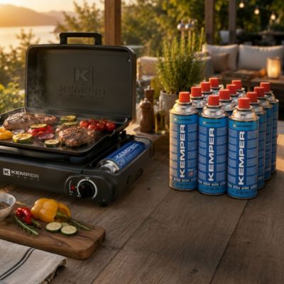 Lot 12 Cartouches Gaz Butane 390 ml 227 g Recharge Réchaud Portable Chalumeau Valve Sécurité KEMPER