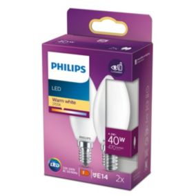 Lot 2 ampoules E14 (SES) flamme 470lm 4.3W = 40W IP20 blanc chaud Philips