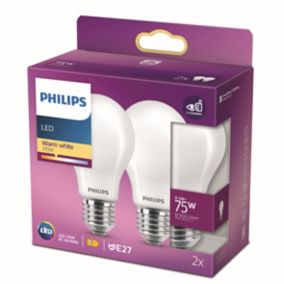 Lot 2 ampoules E27 A60 1055lm 8.5W = 75W IP20 blanc chaud Philips