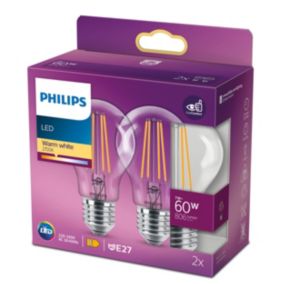 Lot 2 ampoules E27 A60 806lm 7W = 60W IP20 blanc chaud Philips