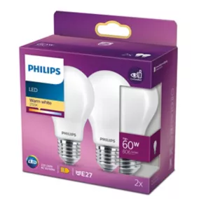 Lot 2 ampoules E27 A60 806lm 7W IP20 blanc chaud Philips