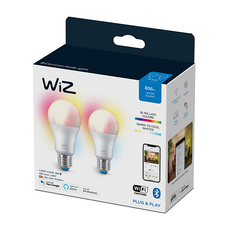 WiZ Pack Wizmote + 2x Ampoules LED RGB/Blanc connectée 8 W (éq. 60