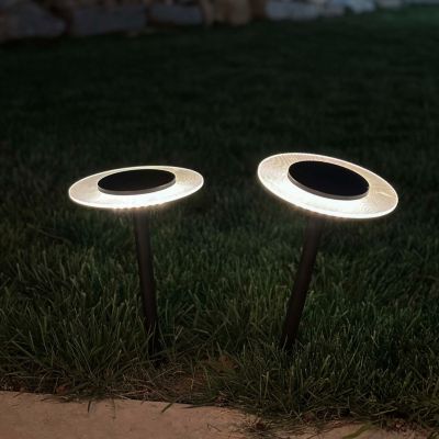 Lot 2 balises solaires LED blanc chaud IP44 8lm L.16 x l.16 x H.35 cm acier noir
