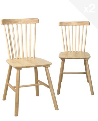 Lot 2 chaises bistrot à barreaux, bois massif hevea, MONA (Bois Clair)