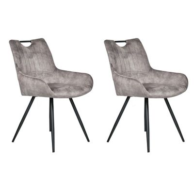 Lot 2 chaises capitonnées velours gris et pieds métal noir - BRANDY 2