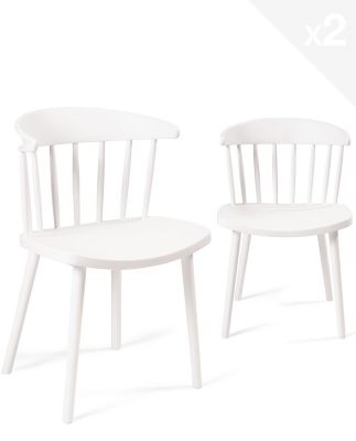 Lot 2 Chaises Cuisine à Barreaux Windsor Western, Plastique Souple Large Assise Dia (blanc)