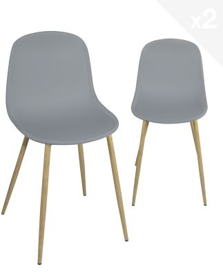 Lot 2 Chaises de Cuisine design Scandinave Pieds Métal Ton Bois Clair Yeni (gris)