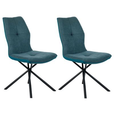 Lot 2 chaises en tissu bleu canard et simili pieds métal - MONTAINE