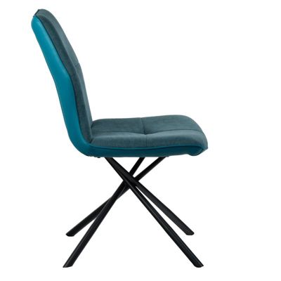 Lot 2 chaises en tissu bleu canard et simili pieds métal - MONTAINE