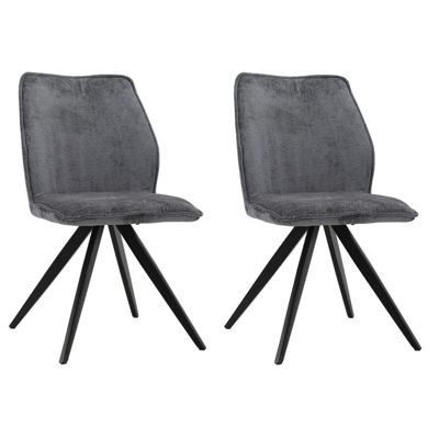 Lot 2 chaises en velours gris anthracite pied croix métal noir - JAMES