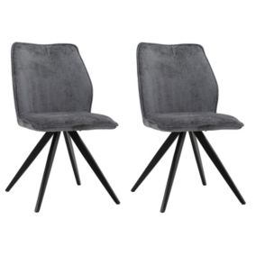 Lot 2 chaises en velours gris anthracite pied croix métal noir - JAMES