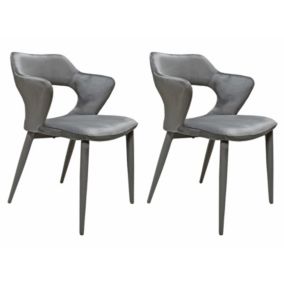 Lot 2 chaises en velours gris avec accoudoirs et pieds velours - SWEET