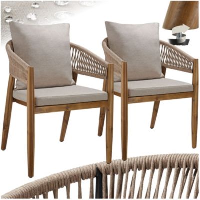 Lot 2 chaises jardin 59x58x76,5cm bois d'acacia massif résistant intempéries corde sable