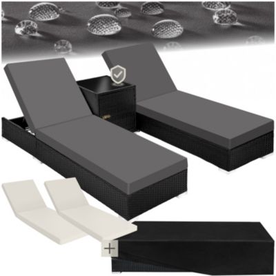 Lot 2 chaises longues rotin aluminium noir dossier réglable 5 positions table rangement 184x60cm