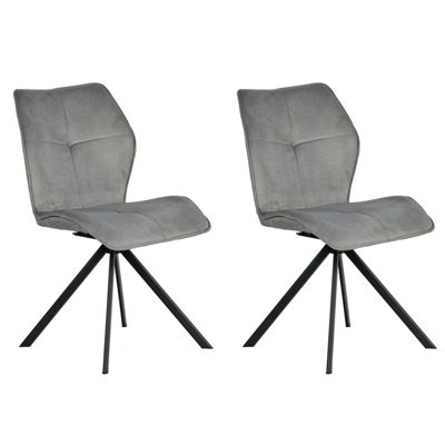 Lot 2 chaises pivotantes velours et tissu gris pieds métal - DIANE