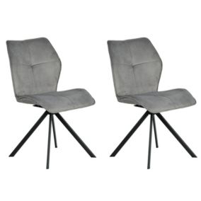 Lot 2 chaises pivotantes velours et tissu gris pieds métal - DIANE