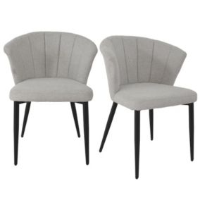 Lot 2 chaises repas en tissu gris clair et pieds métal noir - MONTREAL