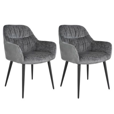 Lot 2 chaises repas microfibre gris anthracite pieds métal - ATLANTA