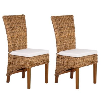 Lot 2 chaises tressées en abaca naturel avec coussin blanc - BORNEO