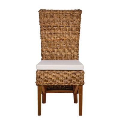 Lot 2 chaises tressées en abaca naturel avec coussin blanc - BORNEO