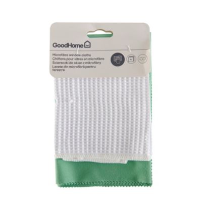 Lot 2 chiffons de nettoyage pour vitres microfibre GoodHome blanc L.32 x l.32cm