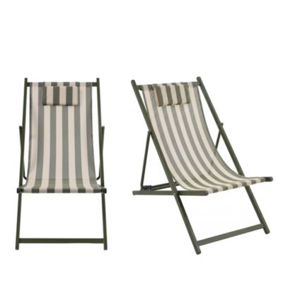 Lot 2 chiliennes aluminium transat jardin chaise longue extérieur terrasse Brisa