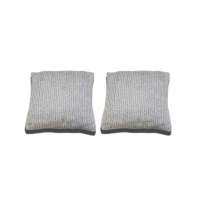 Lot 2 coussins 40 cm gris clair polaire douce effet tricot - LENO
