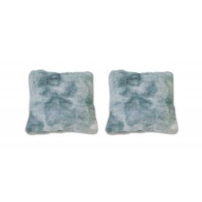 Lot 2 coussins carré 40 cm bleu fausse fourrure ultra douce - CALINOU