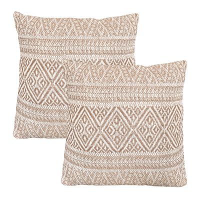 Lot 2 coussins carrés 40 x 40 cm coton brodé aztèque beige - LUSTER