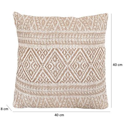 Lot 2 coussins carrés 40 x 40 cm coton brodé aztèque beige - LUSTER