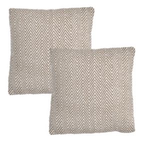 Lot 2 coussins carrés 40 x 40 cm coton brodé de chevrons beige - GLINT