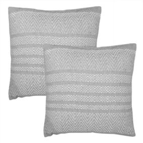 Lot 2 coussins carrés 40 x 40 cm coton brodé de lignes gris - FLICKER