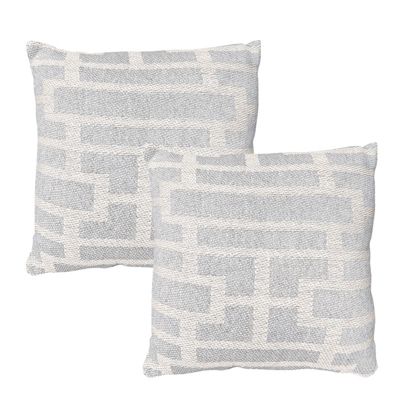 Lot 2 coussins carrés 40 x 40 cm coton brodé géométrique gris - RAY