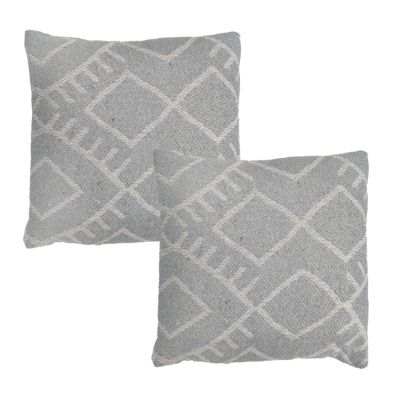 Lot 2 coussins carrés 40 x 40 cm coton brodé motif tribal gris - FLARE