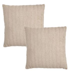 Lot 2 coussins carrés 40 x 40 cm en coton brodé lignes beige - TWINKLE