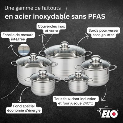 Lot 2 Faitouts 20cm & 26cm et 2 Poêles 24cm & 32cm Elo Relief Evolution