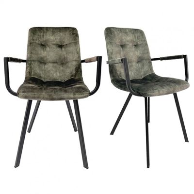 Lot 2 fauteuils en velours vert foncé et piètement métal noir - NAMI