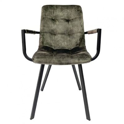 Lot 2 fauteuils en velours vert foncé et piètement métal noir - NAMI