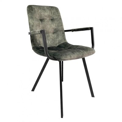 Lot 2 fauteuils en velours vert foncé et piètement métal noir - NAMI