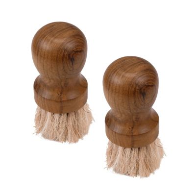 Lot 2 mini brosses en bois de teck et poils de vache clairs - MAGGIE 01