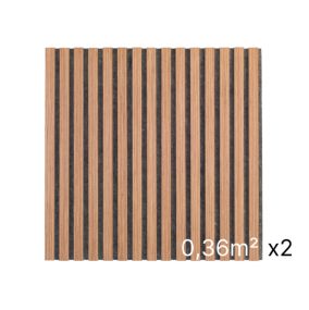 Lot 2 Panneaux Muraux Acoustiques en Bois - 60x60cm - Cerisier Naturel - A Lattes - Panneau Tasseau de Bois Naturel