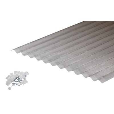 Lot 2 plaques POLYESTER PO 76/18 + 3 kits de fixations Translucide, ep.1 mm, l.90 cm, L.3 m
