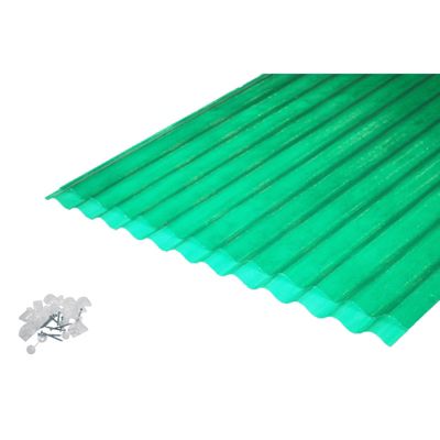Lot 2 plaques POLYESTER PO 76/18 VERT + 3 kits de fixations Vert, l.90 cm, L.250 cm